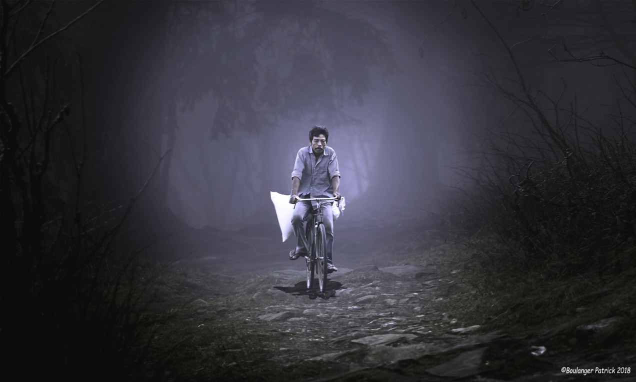 homme-en-vc3a9lo-foret